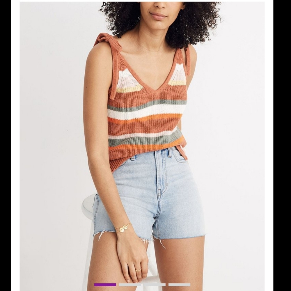 Madewell Striped Knit Tie-Shoulder Tank in Rust, Cream, Olive, Orange
